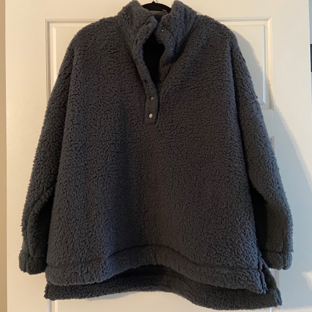 Aerie Oversized Pullover Fleece Jacket Charcoal XL